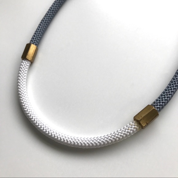 Grey + white statement necklace with brass pieces - Picture 2 of 4